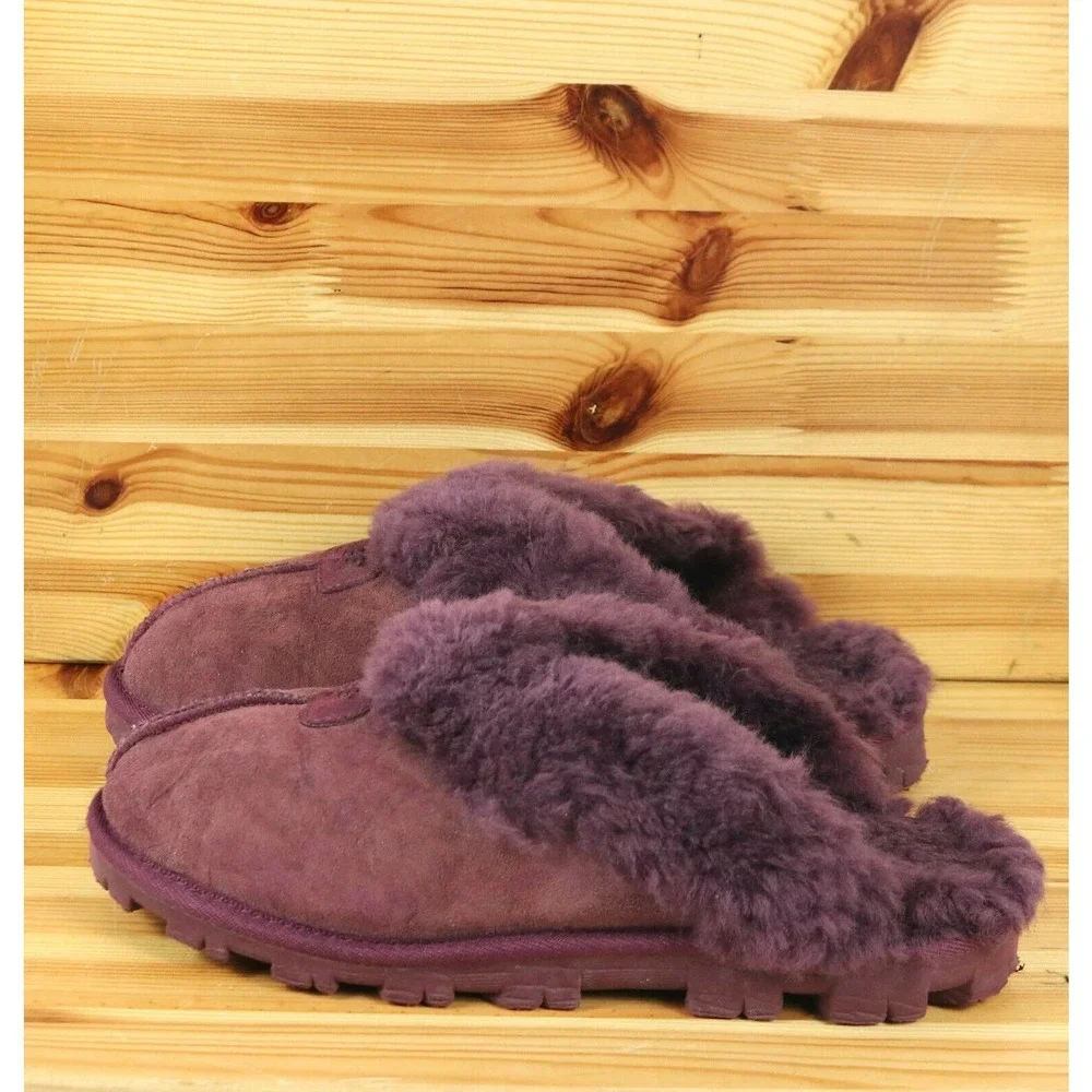UGG Coquette Women's Size 7 5125 Purple Suede Sheepskin Fur Lined Slippers